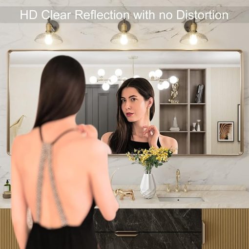 LOAAO 72”X32” Gold Bathroom Mirror, Rounded Rectangle Gold Frame Mirror, Brushed Gold Bathroom Vanity Mirror Wall-Mounted, Anti-Rust, Tempered Glass, Hangs Horizontally or Vertically - Image 2