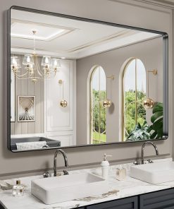 LOAAO 60X40 Inch Black Metal Framed Bathroom Mirror for Wall, Matte Black Bathroom Vanity Mirror Farmhouse, Large Rounded Rectangle Mirror, Anti-Rust, Tempered Glass, Hangs Horizontally or Vertically