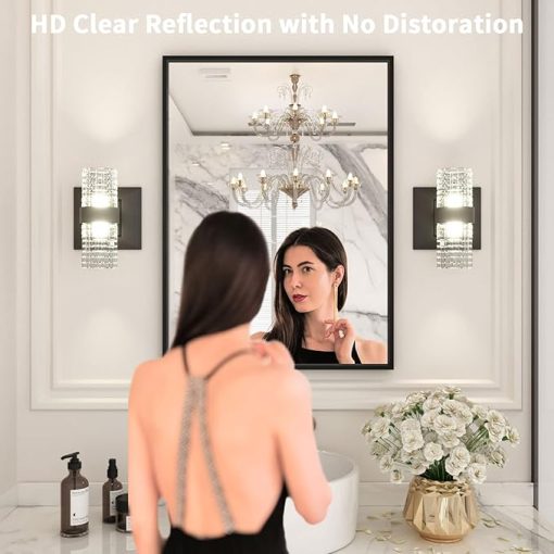 LOAAO 22"X30" Black Rectangle Bathroom Mirror Wall, Matte Black Aluminum Alloy Frame, Hangs Vertically or Horizontally, Easy to Install - Image 2