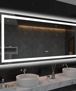 LOAAO 60X28 LED Bathroom Mirror with Lights, Anti-Fog, Dimmable, Backlit + Front Lit, Lighted Bathroom Vanity Mirror for Wall, Memory Function, Tempered Glass, ETL Listed