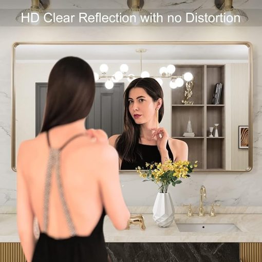 LOAAO 55”X30” Gold Bathroom Mirror, Rounded Rectangle Gold Frame Mirror, Brushed Gold Bathroom Vanity Mirror Wall-Mounted, Anti-Rust, Tempered Glass, Hangs Horizontally or Vertically - Image 2