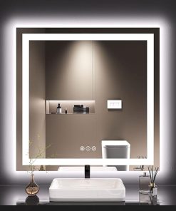 LOAAO 36X36 LED Bathroom Mirror with Lights, Anti-Fog, Dimmable, Backlit + Front Lit, Lighted Bathroom Vanity Mirror for Wall, Memory Function, Tempered Glass, Safe to Use, ETL Listed