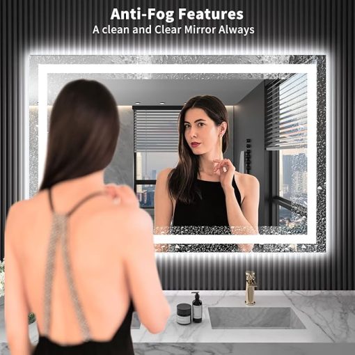 LOAAO 40X32 LED Bathroom Mirror with Lights, Anti-Fog, Dimmable, Backlit + Front Lit, Lighted Bathroom Vanity Mirror for Wall, Memory Function, Waterproof, Tempered Glass - Image 2