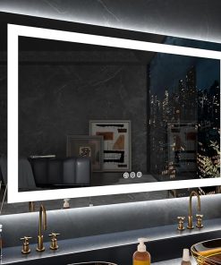 LOAAO 60X28 RGB LED Bathroom Mirror with Lights, Large, Anti-Fog, Dimmable Lighted Bathroom Vanity Mirror, Colorful Multiple Light Modes, RGB Backlit + Front Light, Memory Function