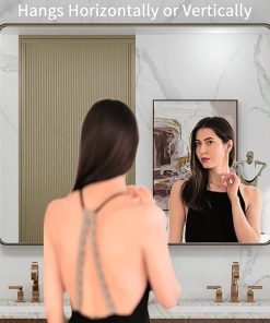 LOAAO 40”X36” Bronze Bathroom Mirrors for Vanity, Rounded Rectangle Brushed Bronze Metal Frame Mirror, Anti-Rust, Tempered Glass, Hangs Horizontally or Vertically 2