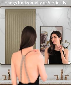 LOAAO 40”X32” Bronze Bathroom Mirrors for Vanity, Rounded Rectangle Brushed Bronze Metal Frame Mirror, Anti-Rust, Tempered Glass, Hangs Horizontally or Vertically 2