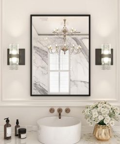 LOAAO 22″X30″ Black Rectangle Bathroom Mirror Wall, Matte Black Aluminum Alloy Frame, Hangs Vertically or Horizontally, Easy to Install