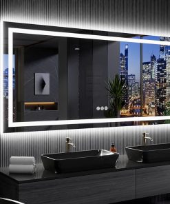LOAAO 84X32 Inch RGB LED Bathroom Mirror with Lights, Anti-Fog, Dimmable Lighted Bathroom Vanity Mirror, Colorful Multiple Light Modes, RGB Backlit + Front Light, Memory Function, Tempered Glass