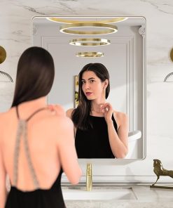 LOAAO 28X36 Inch Brushed Nickel Bathroom Mirror, Rounded Rectangle Silver Metal Frame Mirror, Brushed Nickel, Anti-Rust, Shatter Proof, Hangs Horizontally or Vertically 2