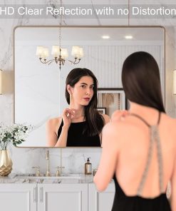 LOAAO 40”X32” Gold Bathroom Mirror, Rounded Rectangle Gold Frame Mirror, Brushed Gold Bathroom Vanity Mirror Wall-Mounted, Anti-Rust, Tempered Glass, Hangs Horizontally or Vertically 2