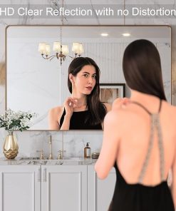 LOAAO 48”X30” Gold Bathroom Mirror, Rounded Rectangle Gold Frame Mirror, Brushed Gold Bathroom Vanity Mirror Wall-Mounted, Anti-Rust, Tempered Glass, Hangs Horizontally or Vertically 2