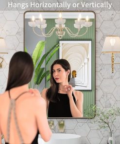 LOAAO 24”X36” Bronze Bathroom Mirrors for Vanity, Rounded Rectangle Brushed Bronze Metal Frame Mirror, Anti-Rust, Tempered Glass, Hangs Horizontally or Vertically 2