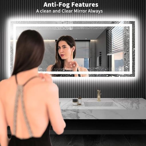 LOAAO 72X32 LED Bathroom Mirror with Lights, Anti-Fog, Dimmable, Backlit + Front Lit, Lighted Bathroom Vanity Mirror for Wall, Shatter-Proof, Memory Function, ETL Listed - Image 2