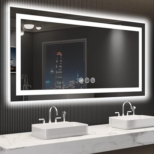 LOAAO 55X30 LED Bathroom Mirror with Lights, Anti-Fog, Dimmable, Backlit + Front Lit, Lighted Bathroom Vanity Mirror for Wall, Shatter-Proof, Memory Function, ETL Listed - Image 2