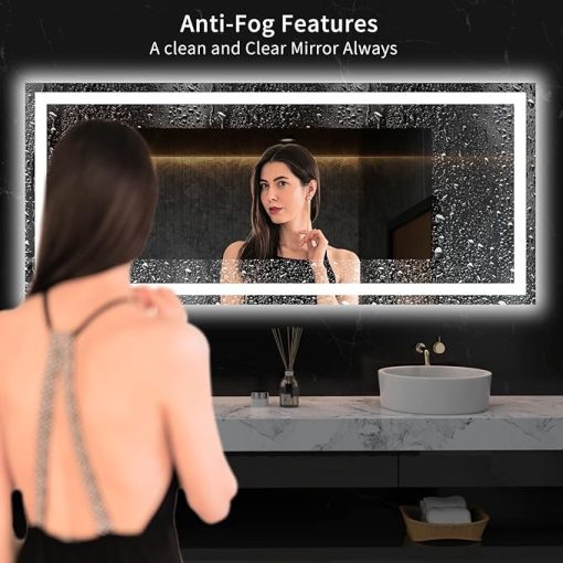 LOAAO 60X28 LED Bathroom Mirror with Lights, Anti-Fog, Dimmable, Backlit + Front Lit, Lighted Bathroom Vanity Mirror for Wall, Memory Function, Tempered Glass, ETL Listed - Image 2