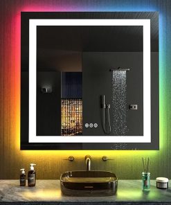 LOAAO 38″X38″ LED Bathroom Mirror with Lights, Anti-Fog, Dimmable, RGB Backlit + Front Lighted, Bathroom Vanity Mirror for Wall, Memory Function, Waterproof, Tempered Glass 2