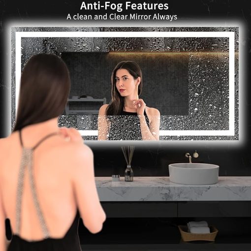LOAAO 72X36 LED Bathroom Mirror with Lights, Anti-Fog, Dimmable, Backlit + Front Lit, Lighted Bathroom Vanity Mirror for Wall, Memory Function, Tempered Glass, ETL Listed - Image 2