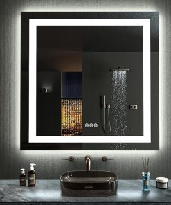 LOAAO 38″X38″ LED Bathroom Mirror with Lights, Anti-Fog, Dimmable, RGB Backlit + Front Lighted, Bathroom Vanity Mirror for Wall, Memory Function, Waterproof, Tempered Glass