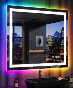 LOAAO 40″X36″ LED Bathroom Mirror with Lights, Anti-Fog, Dimmable, RGB Backlit + Front Lighted, Bathroom Vanity Mirror for Wall, Memory Function, Waterproof, Tempered Glass 2