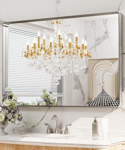 LOAAO 48X32 Inch Brushed Nickel Bathroom Mirror, Rounded Rectangle Silver Metal Frame Mirror, Brushed Nickel, Anti-Rust, Shatter Proof, Hangs Horizontally or Vertically