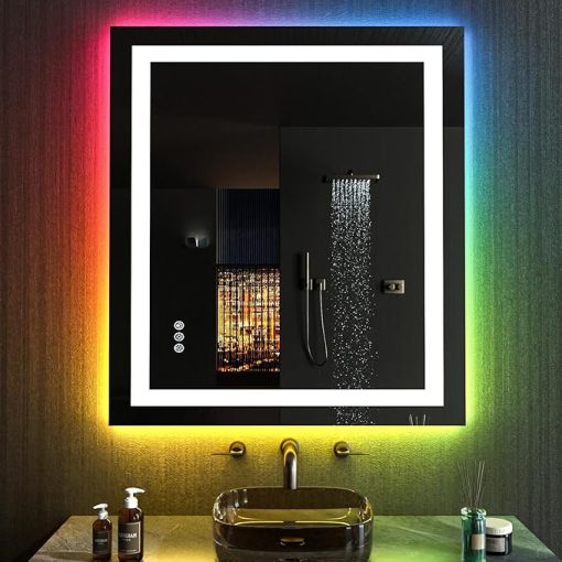 LOAAO 20"X28" LED Bathroom Mirror with Lights, Anti-Fog, Dimmable, RGB Backlit + Front Lighted, Bathroom Vanity Mirror for Wall, Memory Function, Waterproof, Tempered Glass - Image 2